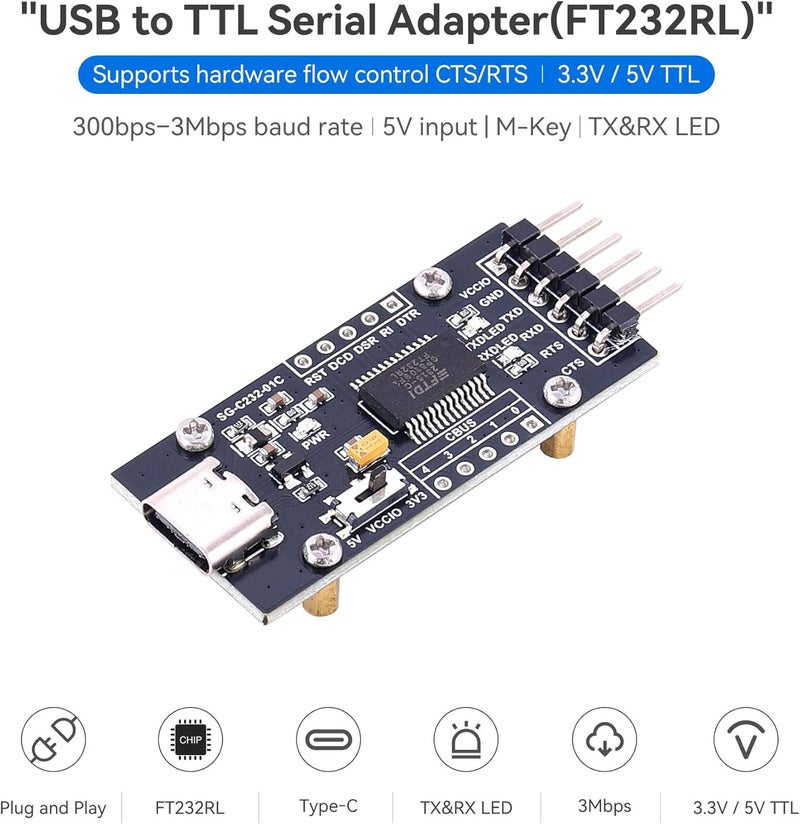 WatangTech C232-01C USB to UART Serial Converter Module FT232 Type-C Adapter for Raspberry Pi, Arduino, STM32, MCP23017 - Image 2